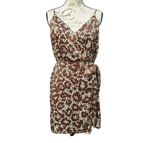 Anthro - Moon River Brown Animal Print Polyester V-Neck Sleeveless Mini Dress M - Picture 1 of 9